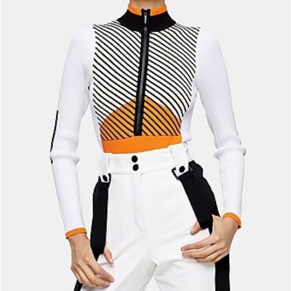 Topshop SNO Long Sleeve Knit Retro Bodysuit Orange Multi Size UK Small US 4-6